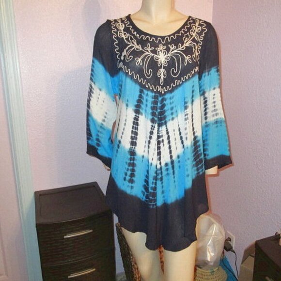 Lightweight Gauze Tunic Top Size XL Embroidered 3/4 Sleeves Peasant Fairy Grunge - Picture 1 of 8